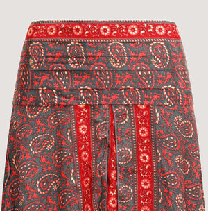 Red paisley patterned, double layered recycled Indian sari silk, strapless dress 2-in-1 skirt designed by OMishka