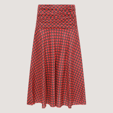 Red Birch Leaf Print 2-in-1 Skirt Dress