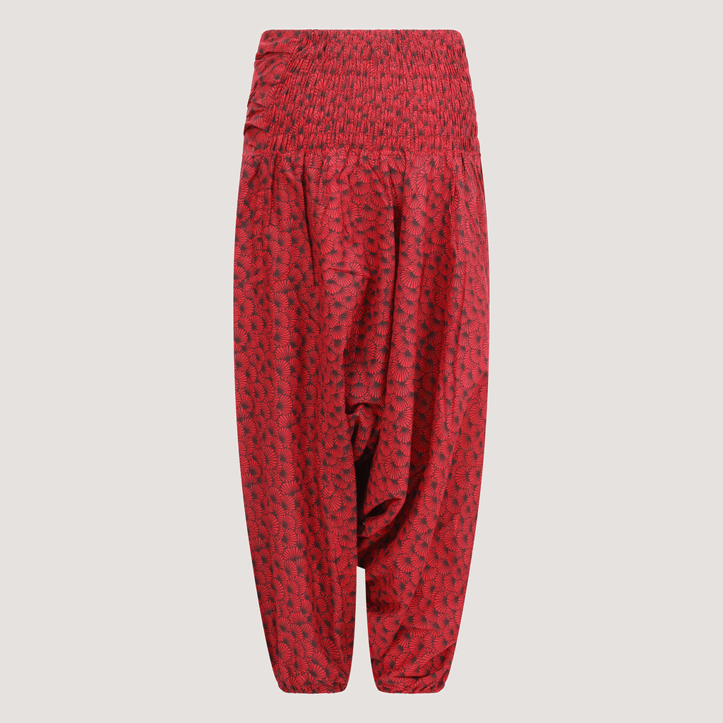 Red shell bandeau jumpsuit 2-in-1 harem pants designed by OMishka