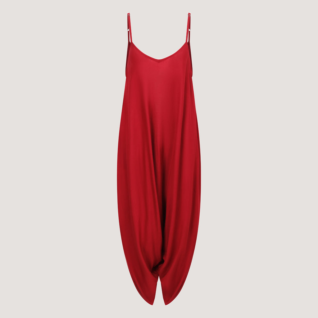 Red strappy, sleeveless harem jumpsuit designed by OMishka