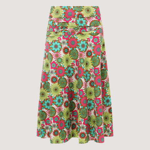 Teal Tile Print Silk 2-in-1 Skirt Dress