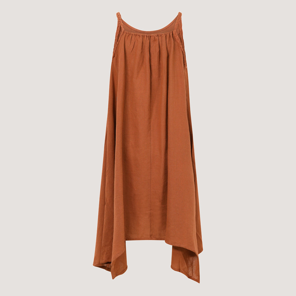 Rust Linen Hanky Hem Midi Dress