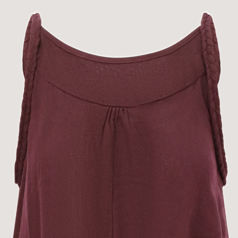 Maroon Linen Hanky Hem Midi Dress