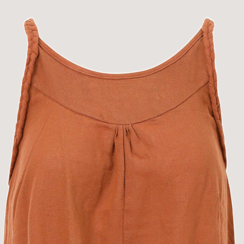 Rust Linen Hanky Hem Midi Dress