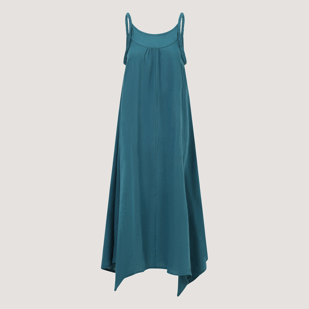 Teal Linen Hanky Hem Maxi Dress