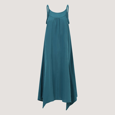 Green Linen Hanky Hem Maxi Dress