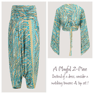 Teal & Gold Animal Print Sari Wrap Top