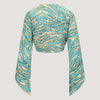 Teal and gold stripe animal print Indian sari wrap top designed by OMishka