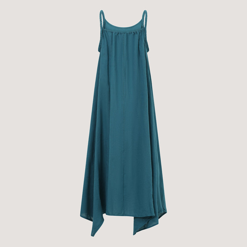 Teal Linen Hanky Hem Maxi Dress