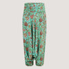 Teal floral thistle print, recycled Indian sari silk, harem trousers 2-in-1 bandeau jumpsuit designed by OMishka