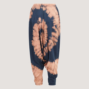 Tie dye spiral patterned super-soft jersey bamboo harem pants designed by OMishka