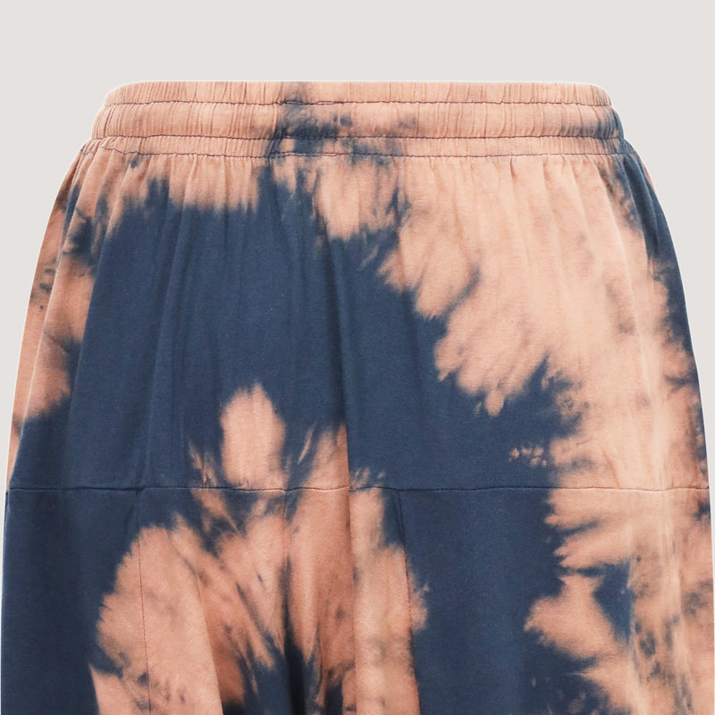 Tie dye spiral patterned super-soft jersey bamboo harem trousers designed by OMishka