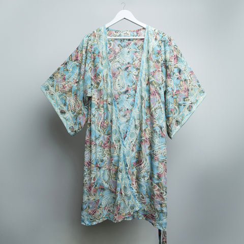 Floral Mono Gold Midi Kimono