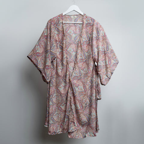 Blue Indian Flower Midi Kimono