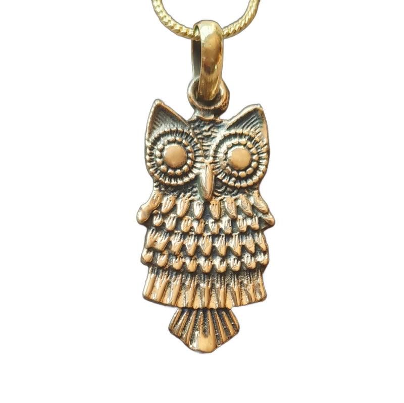 アクセサリー K10YG OWL PENDANT NECKLACE TSUTSUMI Handmade Pure Brass Wise Owl Pendant - OMishka