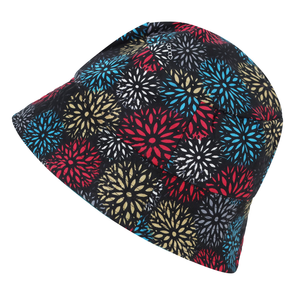 Bouquet Teal Block Print - Reversible Bucket Hat