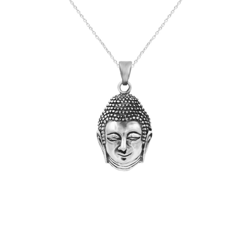 Silver Buddha head pendant.