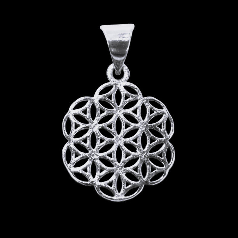 Silver flower of life pendant necklace.