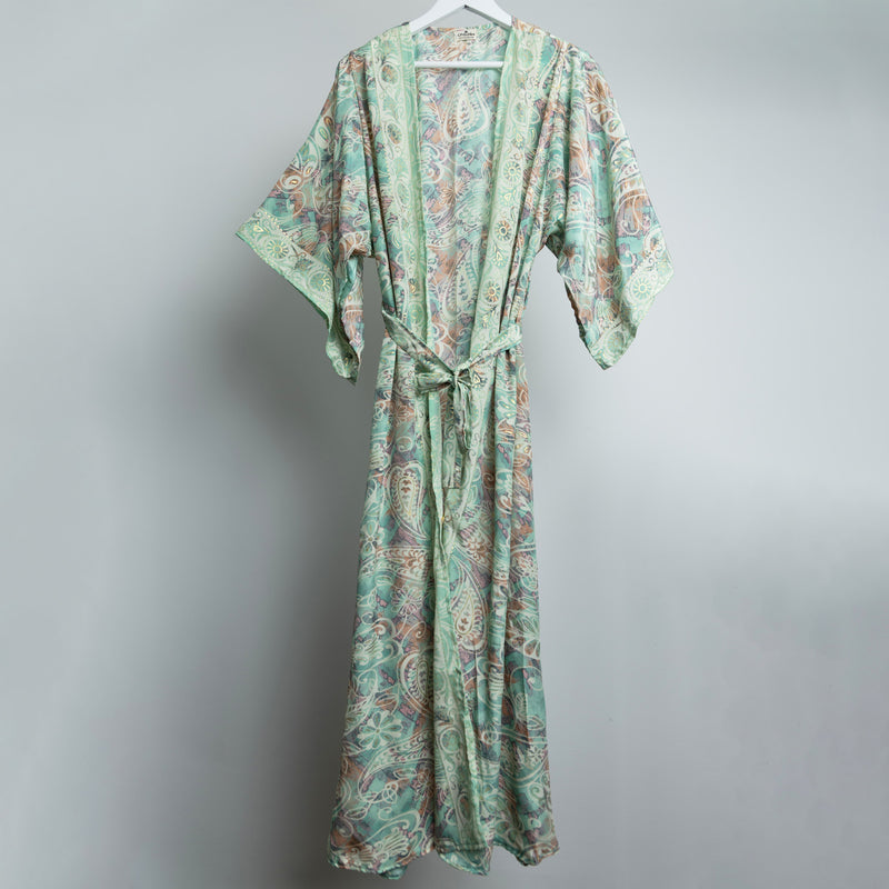 Teal Floral Gold Maxi Kimono