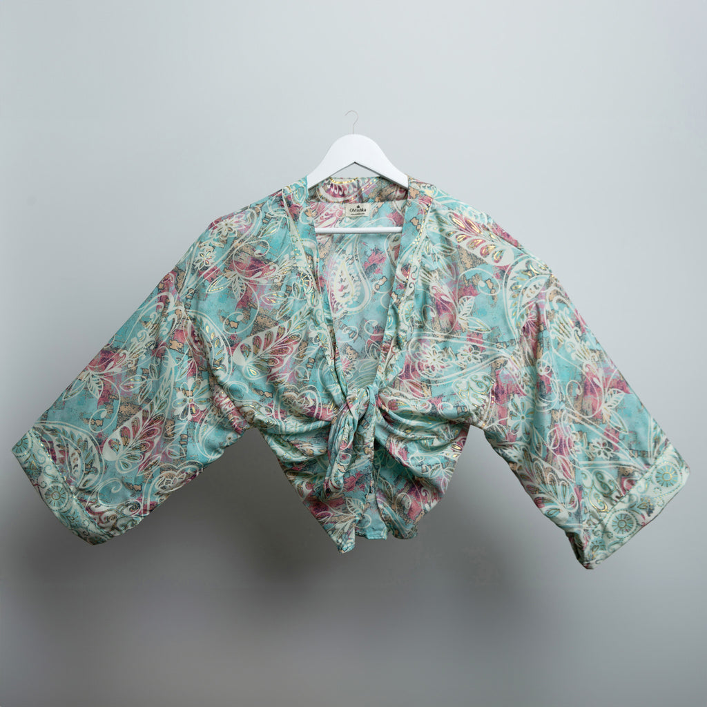 Teal Floral Gold Kimono Jacket