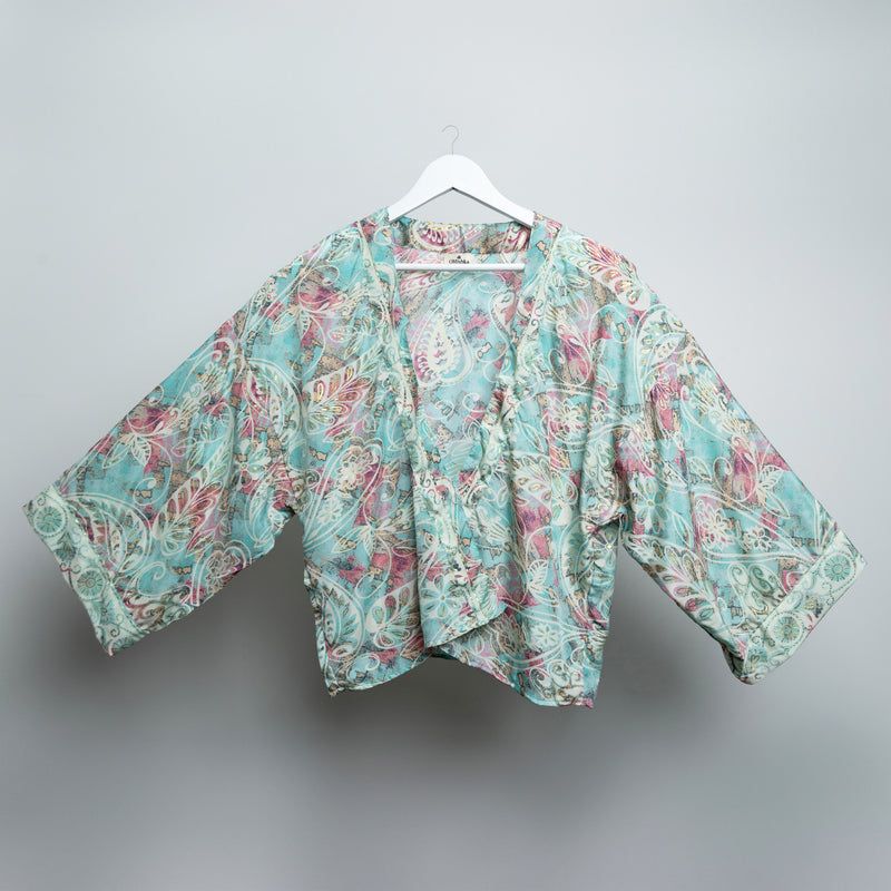 Teal Floral Gold Kimono Jacket