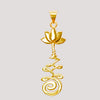 Gold coloured brass pendant with unalome and lotus flower design.