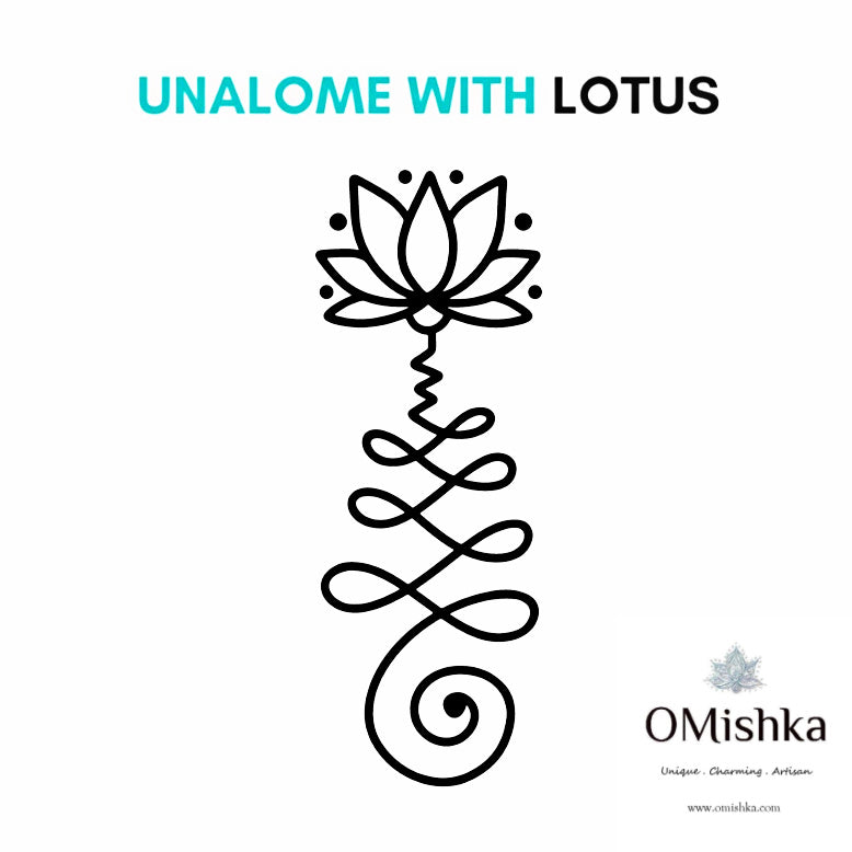 Unalome spiral with lotus flower design OMishka.