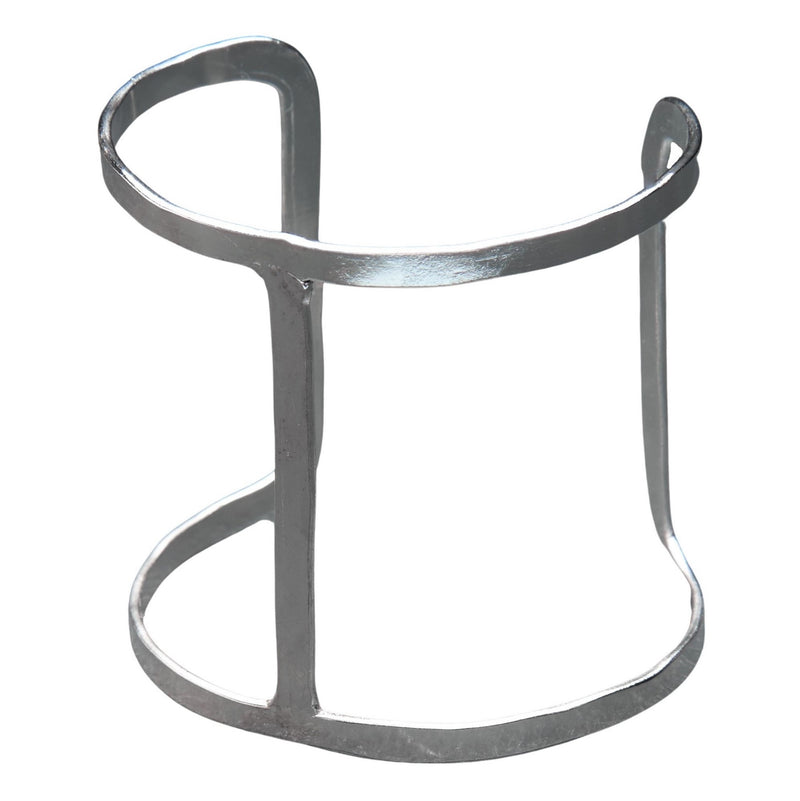 An artisan handmade, unique open H shaped silver cuff bracelet designed by OMishka.