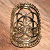 An adjustable, chunky, artisan handmade pure brass, beaded seed of life ring designed by OMishka.