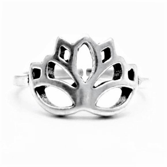 An adjustable, artisan handmade solid silver, dainty lotus flower ring designed by OMishka.