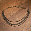 Handmade pure brass, layered four strand, subtle beaded, adjustable snake chain necklace designed by OMishka.