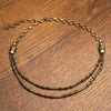 Handmade recycled pure brass, layered two strand, subtle beaded, adjustable snake chain necklace designed by OMishka.