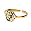 An adjustable, dainty, pure brass seed of life ring designed by OMishka.