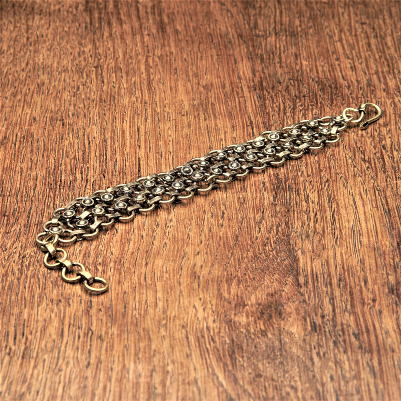 Adjustable, handmade golden toned brass, double infinity chainmail with decorative discs, designed by OMishka.