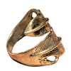 An adjustable, handmade pure brass, chunky double feather wrap ring designed by OMishka.