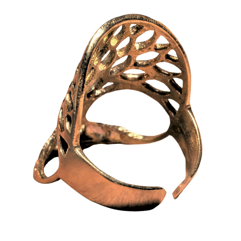 An adjustable, handmade, chunky pure brass tree, of life ring designed by OMishka.
