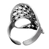 An adjustable, handmade, chunky solid silver, open tree of life ring designed by OMishka.