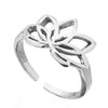 An adjustable, handmade solid silver, dainty lotus flower ring designed by OMishka.