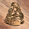 A large, adjustable, handmade pure brass, decorative seed of life ring designed by OMishka.