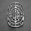 An adjustable, long, handmade solid silver, Sri Yantra mandala ring designed by OMishka.