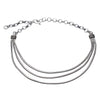 Nickel free silver toned white metal, triple strand, subtle decorative link, layered snake chain, adjustable choker necklace designed by OMishka.