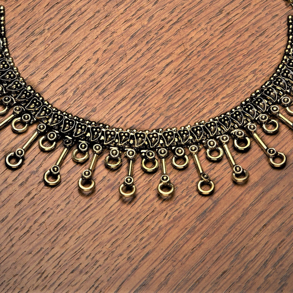 Handmade nickel free pure brass, Banjara Tribe, decorative open circle layered, adjustable choker chain necklace designed by OMishka.