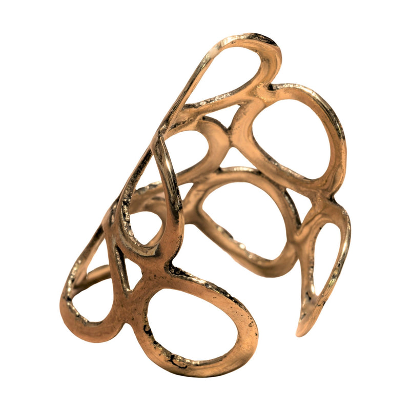 An adjustable, nickel free pure brass, long open circle wrap ring designed by OMishka.