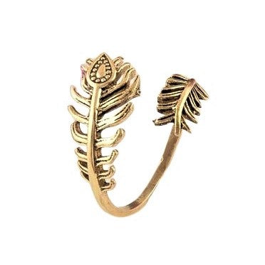 Pure Brass Double Feather Wrap Ring