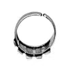 An adjustable, nickel free solid silver, open line striped ring designed by OMishka.