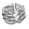 An adjustable, chunky, open weave solid silver ring designed by OMishka.