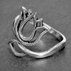 An adjustable, solid silver open lotus flower ring designed by OMishka.