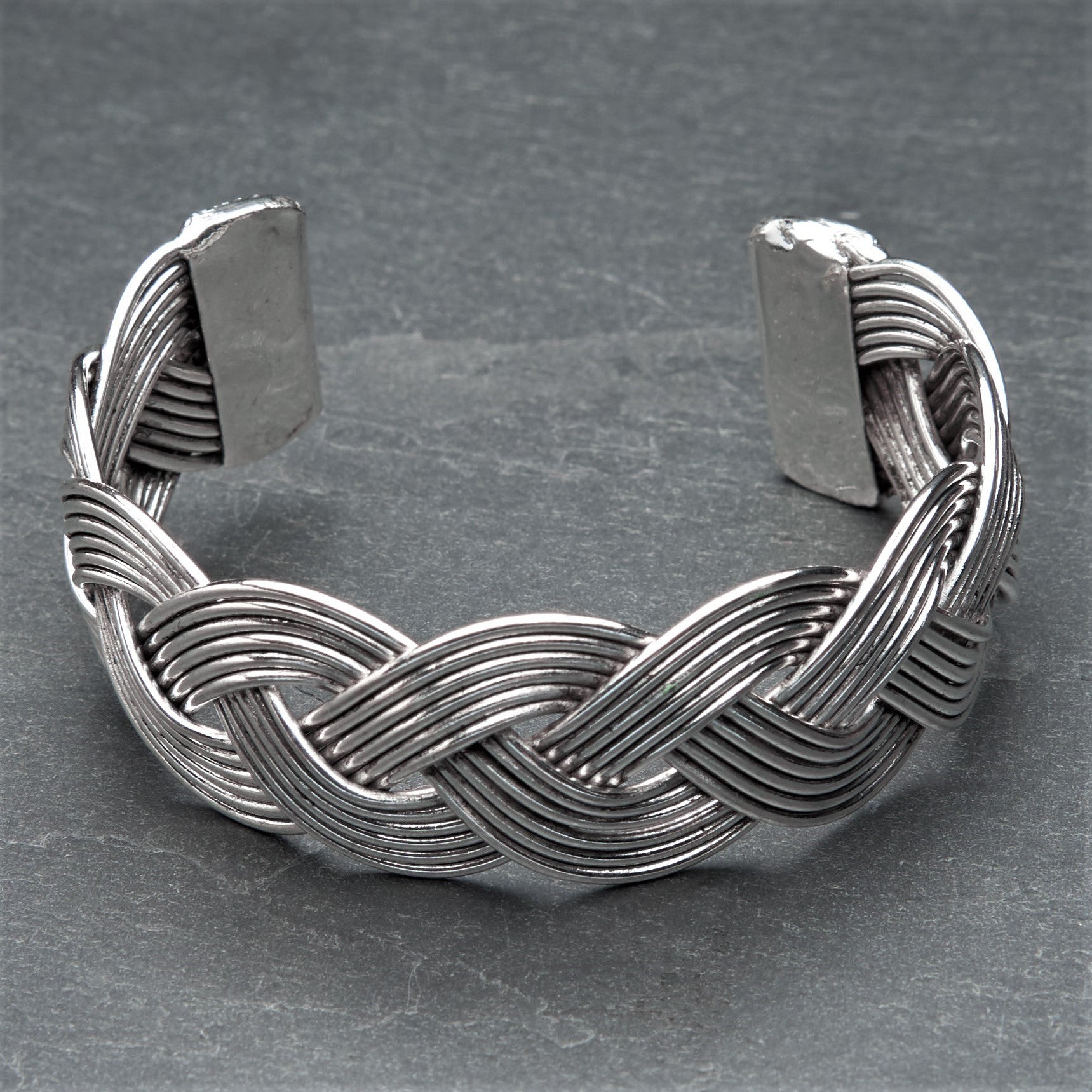 Handmade Woven Silver Braided Cuff Bracelet OMishka
