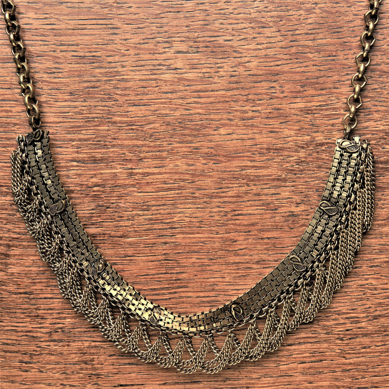 Artisan handmade pure brass, adjustable, intricate chainmail choker necklace designed by OMishka.