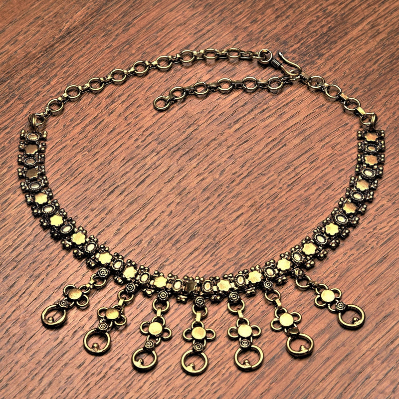 Artisan handmade pure brass, decorative gypsy chain, adjustable choker necklace designed by OMishka.